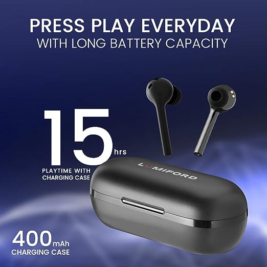 LUMIFORD Max T55 True Wireless Earbuds with Bluetooth V5.0, Hi-fi Bass, 15 Hours Battery Life with case, Smart Touch Controllers with Ergonomic IPX4 Water Resistant Earbuds, Built-in Mic (Black) LUMIFORD Max T55 True Wireless Earbuds with Bluetooth V5.0, Hi-fi Bass, 15 Hours Battery Life with case, Smart Touch Controllers with Ergonomic IPX4 Water Resistant Earbuds, Built-in Mic (Black)